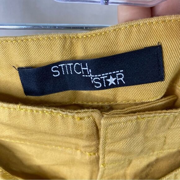 Stitch Star Yellow Mustard Cropped Paper Bag Cuffed Hem Belted Pants 1X - Picture 9 of 9